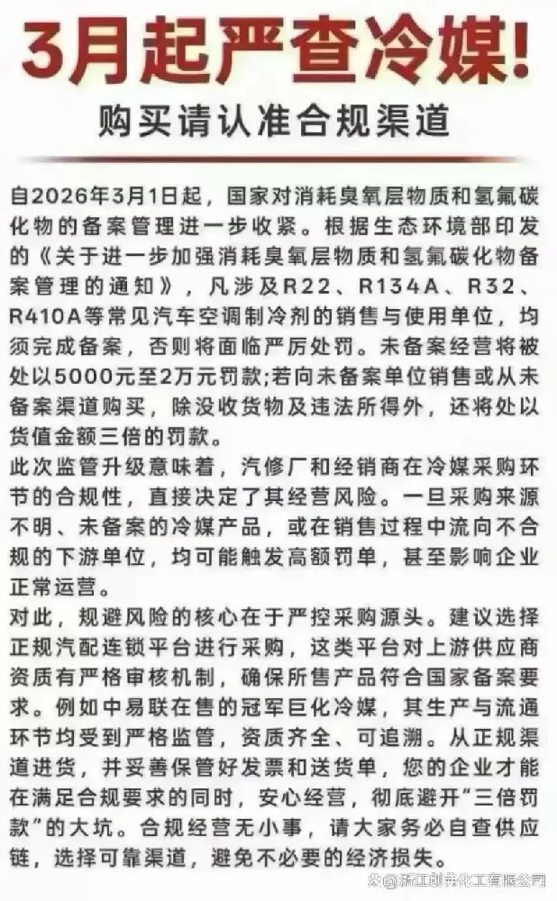 2026年3月1日起全国严查制冷剂备案